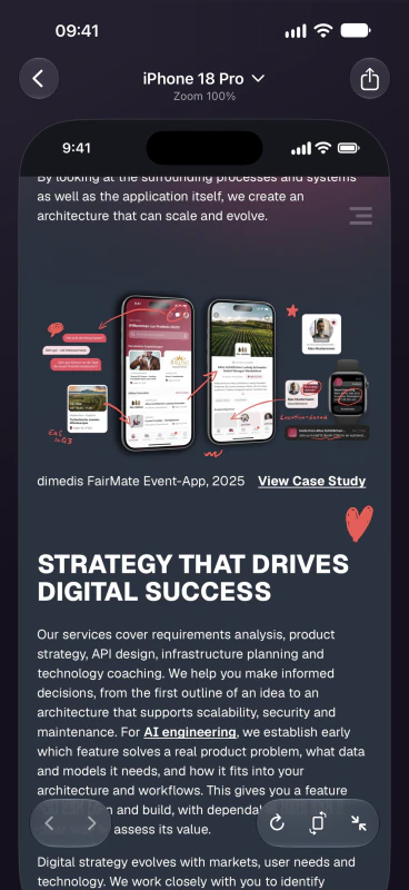 Interactive website preview in the Views detail view on iPhone, screenshot without the device frame.