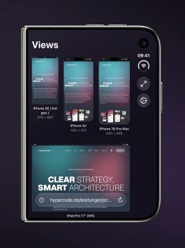 Views showing multiple website previews on the outer display of a closed iPhone Duo with the device frame.
