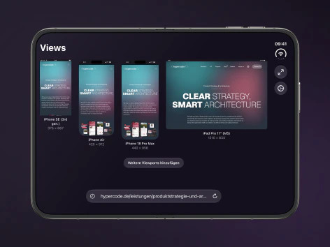 Views showing multiple website previews on the inner display of an open iPhone Duo with the device frame.