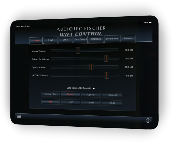 Audiotec Fischer WIFI CONTROL auf einem Tablet
